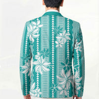 Hawaii Kakau Tribal Blazer With Teal Tiare LT05 - Polynesian Pride