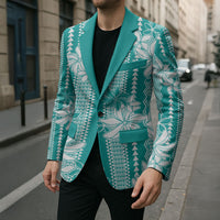 Hawaii Kakau Tribal Blazer With Teal Tiare LT05 - Polynesian Pride