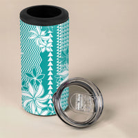 Hawaii Kakau Tribal 4 in 1 Can Cooler Tumbler With Teal Tiare