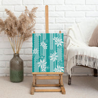 Hawaii Kakau Tribal Canvas Wall Art With Teal Tiare LT05 - Polynesian Pride