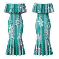 Hawaii Kakau Tribal Family Matching Mermaid Dress and Hawaiian Shirt With Teal Tiare LT05 - Polynesian Pride