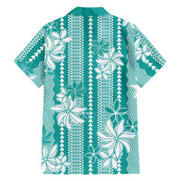 Hawaii Kakau Tribal Family Matching Off Shoulder Maxi Dress and Hawaiian Shirt With Teal Tiare