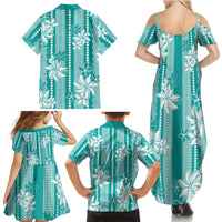 Hawaii Kakau Tribal Family Matching Summer Maxi Dress and Hawaiian Shirt With Teal Tiare