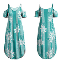 Hawaii Kakau Tribal Family Matching Summer Maxi Dress and Hawaiian Shirt With Teal Tiare LT05 - Polynesian Pride