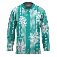 Hawaii Kakau Tribal Hockey Jersey With Teal Tiare LT05 Unisex Teal - Polynesian Pride