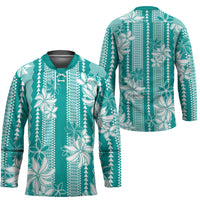 Hawaii Kakau Tribal Hockey Jersey With Teal Tiare LT05 - Polynesian Pride