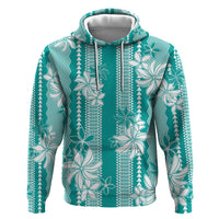 Hawaii Kakau Tribal Hoodie With Teal Tiare LT05 Pullover Hoodie Teal - Polynesian Pride