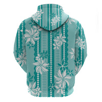 Hawaii Kakau Tribal Hoodie With Teal Tiare LT05 - Polynesian Pride