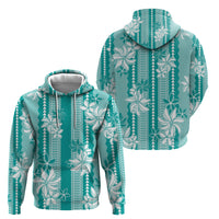 Hawaii Kakau Tribal Hoodie With Teal Tiare LT05 - Polynesian Pride