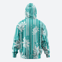 Hawaii Kakau Tribal Hoodie With Teal Tiare LT05 - Polynesian Pride