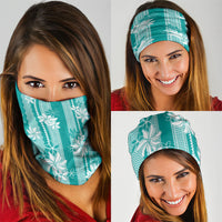 Hawaii Kakau Tribal Neck Gaiter With Teal Tiare LT05 - Polynesian Pride