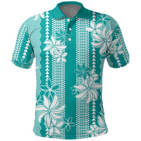 Hawaii Kakau Tribal Polo Shirt With Teal Tiare LT05 Teal - Polynesian Pride