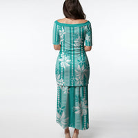 Hawaii Kakau Tribal Puletasi With Teal Tiare LT05 - Polynesian Pride