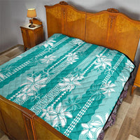 Hawaii Kakau Tribal Quilt With Teal Tiare LT05 - Polynesian Pride