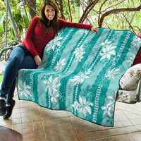 Hawaii Kakau Tribal Quilt With Teal Tiare LT05 - Polynesian Pride