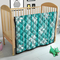 Hawaii Kakau Tribal Quilt With Teal Tiare LT05 - Polynesian Pride