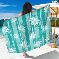Hawaii Kakau Tribal Sarong With Teal Tiare LT05 One Size 44 x 66 inches Teal - Polynesian Pride