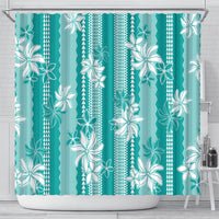 Hawaii Kakau Tribal Shower Curtain With Teal Tiare LT05 - Polynesian Pride