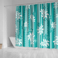 Hawaii Kakau Tribal Shower Curtain With Teal Tiare LT05 - Polynesian Pride