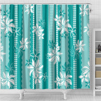 Hawaii Kakau Tribal Shower Curtain With Teal Tiare LT05 - Polynesian Pride