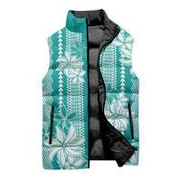 Hawaii Kakau Tribal Sleeveless Puffer Jacket With Teal Tiare LT05 - Polynesian Pride