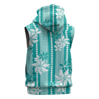 Hawaii Kakau Tribal Sleeveless Zip Hoodie With Teal Tiare LT05 - Polynesian Pride