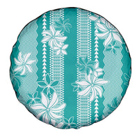 Hawaii Kakau Tribal Spare Tire Cover With Teal Tiare LT05 - Polynesian Pride