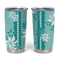 Hawaii Kakau Tribal Tumbler Cup With Teal Tiare LT05 Teal - Polynesian Pride