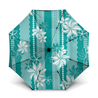 Hawaii Kakau Tribal Umbrella With Teal Tiare LT05 One Size Folded 11.42 inch Opened Diameter 37.4 inch Teal - Polynesian Pride