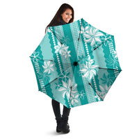 Hawaii Kakau Tribal Umbrella With Teal Tiare LT05 - Polynesian Pride