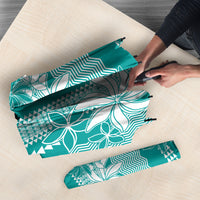 Hawaii Kakau Tribal Umbrella With Teal Tiare LT05 - Polynesian Pride