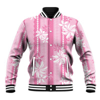 Hawaii Kakau Tribal Baseball Jacket With Pink Tiare LT05 Unisex Pink - Polynesian Pride