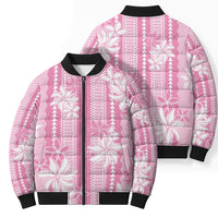 Hawaii Kakau Tribal Bomber Puffer Jacket With Pink Tiare LT05 - Polynesian Pride