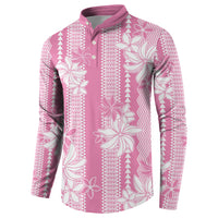 Hawaii Kakau Tribal Button Sweatshirt With Pink Tiare LT05 - Polynesian Pride