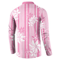 Hawaii Kakau Tribal Button Sweatshirt With Pink Tiare LT05 - Polynesian Pride