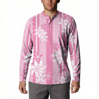 Hawaii Kakau Tribal Button Sweatshirt With Pink Tiare LT05 - Polynesian Pride