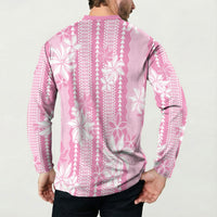 Hawaii Kakau Tribal Button Sweatshirt With Pink Tiare LT05 - Polynesian Pride