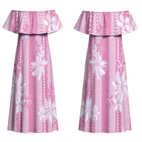 Hawaii Kakau Tribal Couples Matching Off Shoulder Maxi Dress and Hawaiian Shirt With Pink Tiare LT05