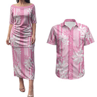 Hawaii Kakau Tribal Couples Matching Puletasi and Hawaiian Shirt With Pink Tiare LT05 Pink - Polynesian Pride