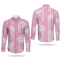 Hawaii Kakau Tribal Couples Matching Short Sleeve Bodycon Dress and Long Sleeve Button Shirt With Pink Tiare LT05 - Polynesian Pride