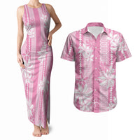 Hawaii Kakau Tribal Couples Matching Tank Maxi Dress and Hawaiian Shirt With Pink Tiare LT05 Pink - Polynesian Pride