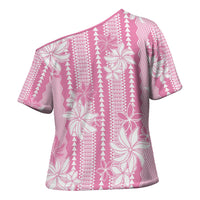 Hawaii Kakau Tribal Cross Shoulder Shirt With Pink Tiare LT05 - Polynesian Pride