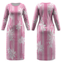 Hawaii Kakau Tribal Family Matching Long Sleeve Bodycon Dress and Hawaiian Shirt With Pink Tiare LT05 - Polynesian Pride
