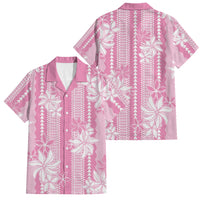 Hawaii Kakau Tribal Family Matching Long Sleeve Bodycon Dress and Hawaiian Shirt With Pink Tiare LT05 Dad's Shirt - Short Sleeve Pink - Polynesian Pride