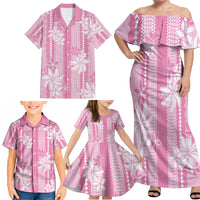 Hawaii Kakau Tribal Family Matching Off Shoulder Maxi Dress and Hawaiian Shirt With Pink Tiare LT05 - Polynesian Pride