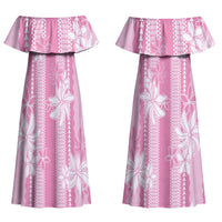 Hawaii Kakau Tribal Family Matching Off Shoulder Maxi Dress and Hawaiian Shirt With Pink Tiare LT05 - Polynesian Pride