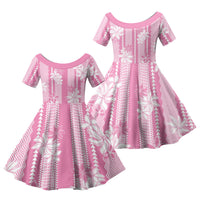 Hawaii Kakau Tribal Family Matching Off Shoulder Maxi Dress and Hawaiian Shirt With Pink Tiare LT05 Dad's Shirt - Long Sleeve Pink - Polynesian Pride