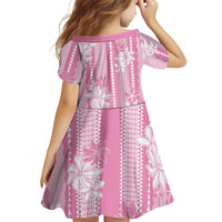 Hawaii Kakau Tribal Family Matching Off Shoulder Short Dress and Hawaiian Shirt With Pink Tiare