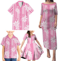 Hawaii Kakau Tribal Family Matching Puletasi and Hawaiian Shirt With Pink Tiare LT05 - Polynesian Pride