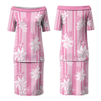 Hawaii Kakau Tribal Family Matching Puletasi and Hawaiian Shirt With Pink Tiare LT05 Mom's Dress Pink - Polynesian Pride